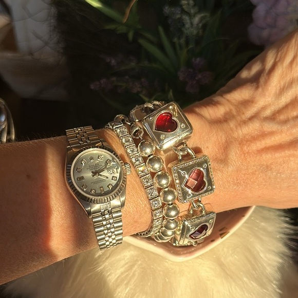 Brighton OPEN HEARTED Pink Red Swarovski Crystal Heart Chunky Bracelet RARE - Picture 8 of 15